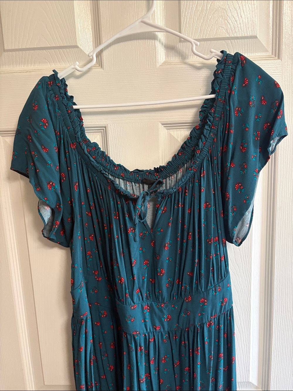torrid Teal Floral Midi Dress with Ruffle Details - Picture 2 of 5